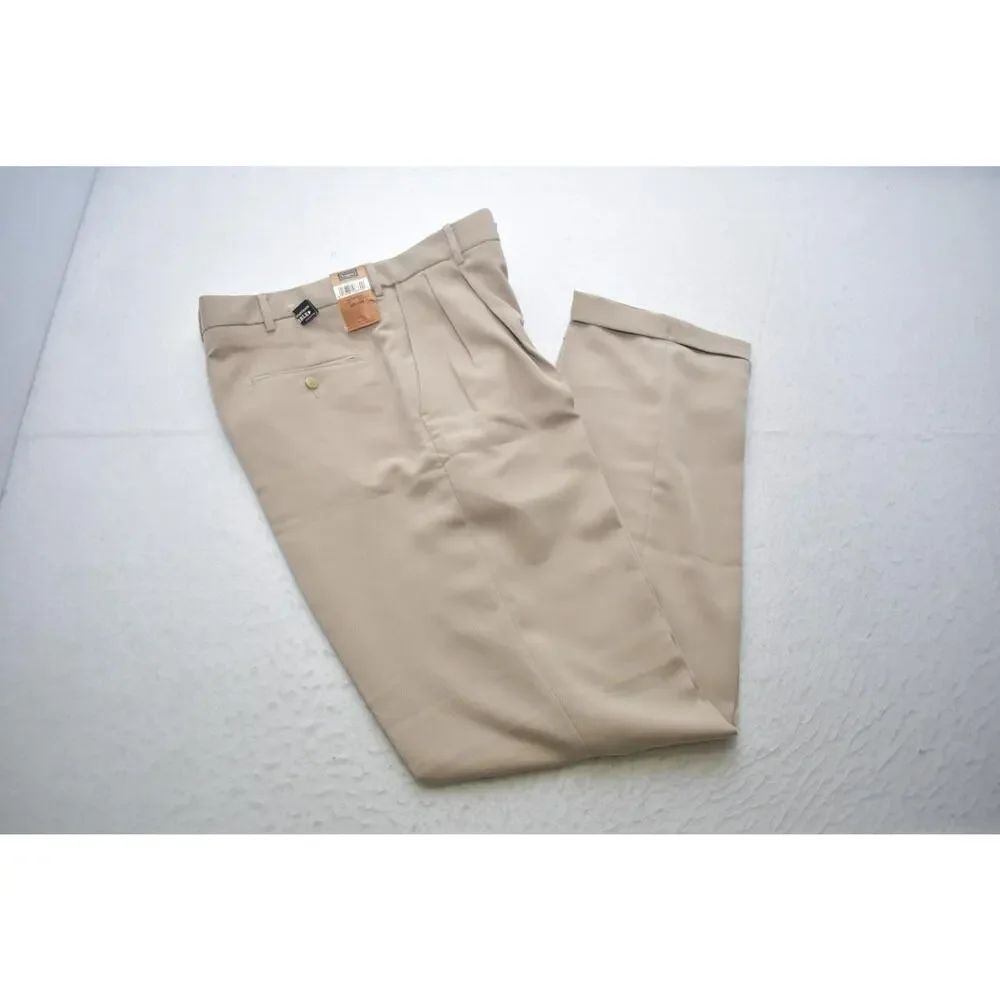 Haggar Performance Pants Microfiber Stretch Beige Mens‎ Size 34 x 34 NEW